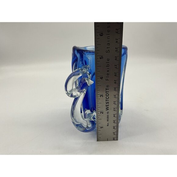 Hand Blown Art Glass Mis-Shapened Blue and Clear Glass 5.25 Inches Tall w/Handle - Picture 14 of 16